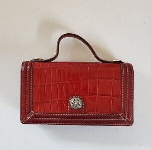 Brighton Red Leather Top Woven Handle Croc Embossed Hand Carry Clutch Purse 90s